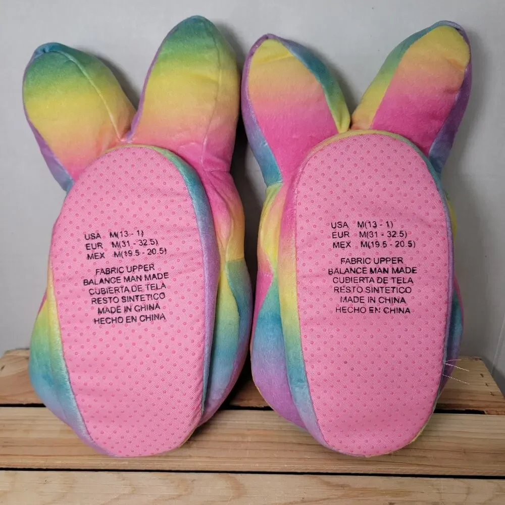 Peeps Pastel Rainbow Girls Bunny Slippers - Size Medium (13-1)